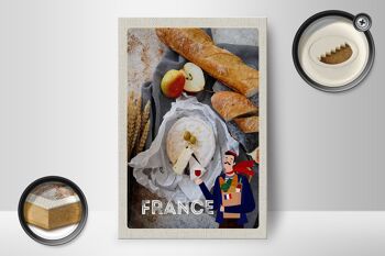 Panneau en bois voyage 12x18 cm France baguette fromage poire olive 2