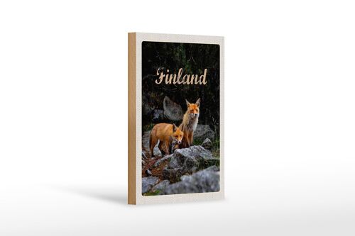 Holzschild Reise 12x18 cm Finnland Füchse Wald Tiere Natur