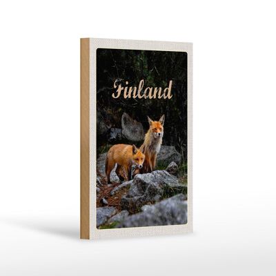 Holzschild Reise 12x18 cm Finnland Füchse Wald Tiere Natur