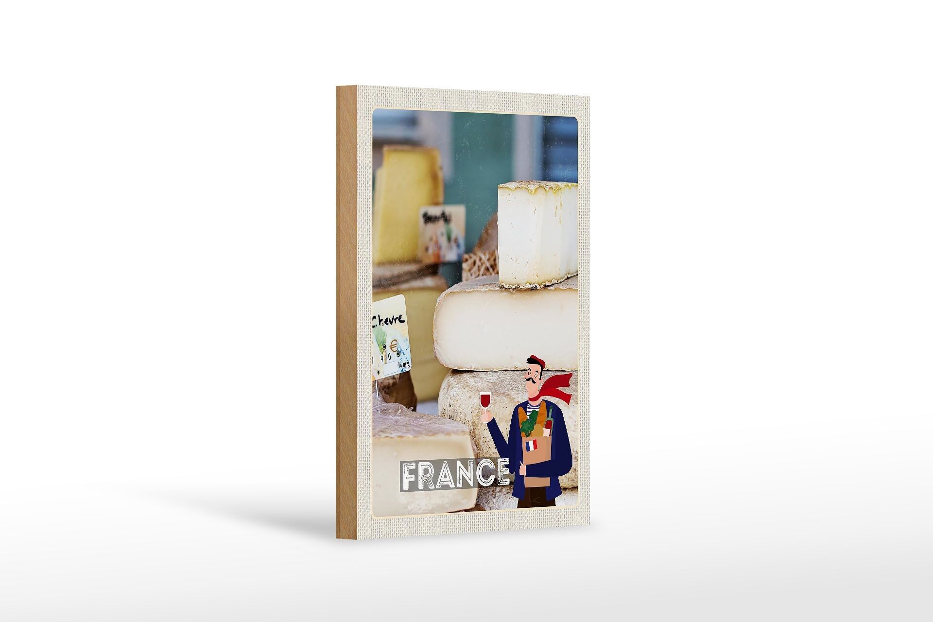 Cartel de madera viaje 12x18 cm Francia diferentes tipos de queso