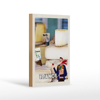 Wooden sign travel 12x18 cm France various cheeses