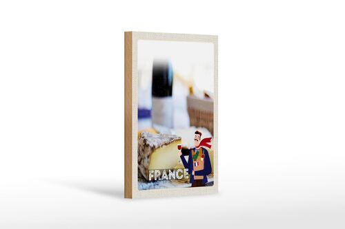 Holzschild Reise 12x18 cm Frankreich Schimmelkäse Croissant