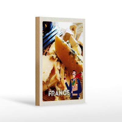 Cartel de madera viaje 12x18cm Francia quesos vino baguette