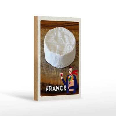 Holzschild Reise 12x18 cm Frankreich Camembert Käse Baguette