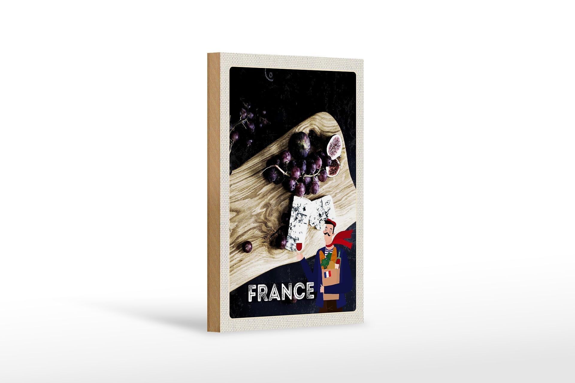 Cartel de madera viaje 12x18cm Francia uvas higos molde queso