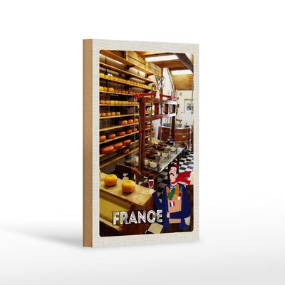 Cartel de madera de viaje 12x18cm Francia producción de máquinas de queso
