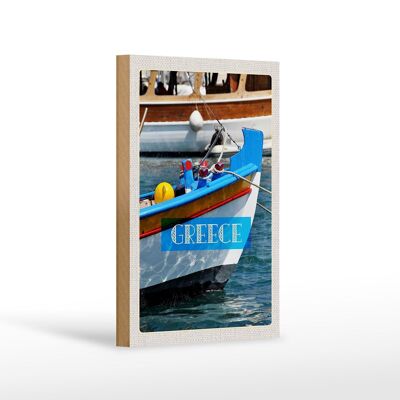 Cartel de madera viaje 12x18 cm Grecia Grecia verano barco mar