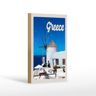 Cartel de madera viaje 12x18 cm Grecia Grecia casas blancas