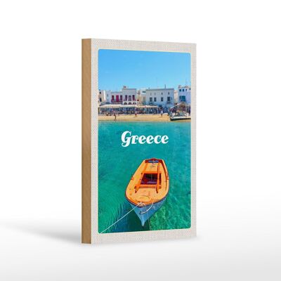 Holzschild Reise 12x18 cm Greece Griechenland Meer Boot Strand