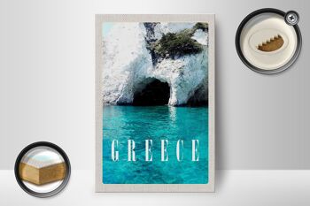 Panneau en bois voyage 12x18 cm Grèce mer plage pierre grotte vacances 2