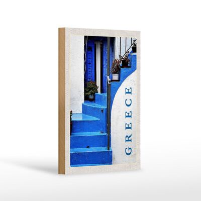 Cartel de madera viaje 12x18 cm Grecia Grecia escalera azul