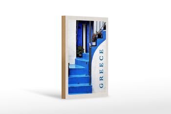 Panneau en bois voyage 12x18 cm Grèce Grèce escaliers bleus 1