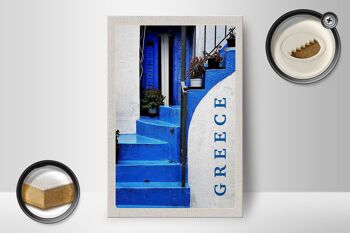 Panneau en bois voyage 12x18 cm Grèce Grèce escaliers bleus 2