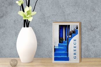 Panneau en bois voyage 12x18 cm Grèce Grèce escaliers bleus 3