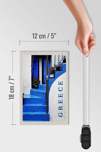 Panneau en bois voyage 12x18 cm Grèce Grèce escaliers bleus 4