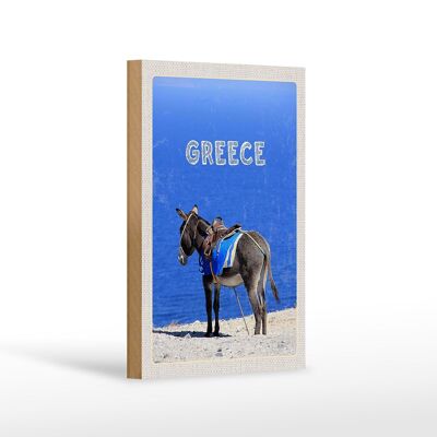 Cartel de madera viaje 12x18 cm Grecia Grecia burro vista mar