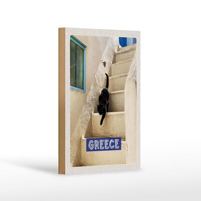 Holzschild Reise 12x18cm Greece Griechenland weiße Treppe Katze