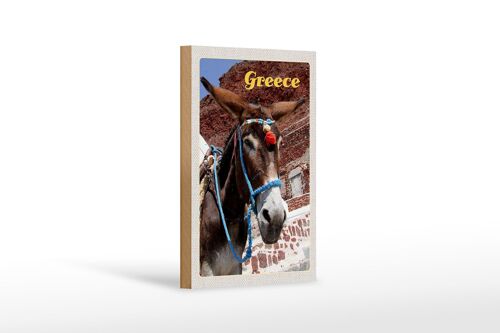 Holzschild Reise 12x18 cm Greece Griechenland Esel auf Gebirge