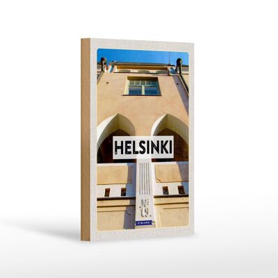Cartello in legno da viaggio 12x18 cm Helsinki Finlandia costruzione vacanza