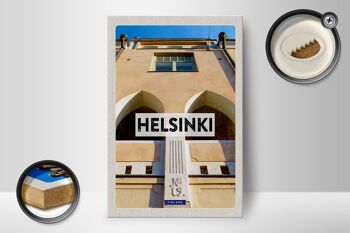 Panneau en bois voyage 12x18 cm Helsinki Finlande bâtiment vacances 2