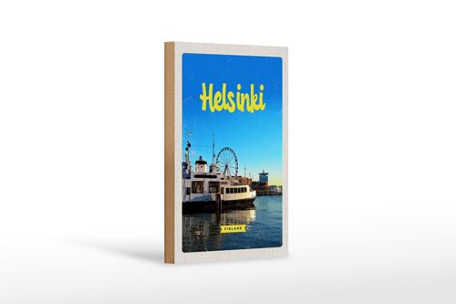 Holzschild Reise 12x18 cm Helsinki Finnland Schiff Riesenrad