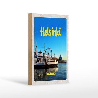 Wooden sign travel 12x18 cm Helsinki Finland ship Ferris wheel