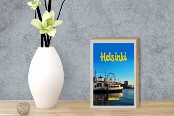 Panneau en bois voyage 12x18 cm Helsinki Finlande bateau grande roue 3