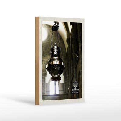 Cartello in legno da viaggio 12x18 cm Spagna lanterna da chiesa Medioevo