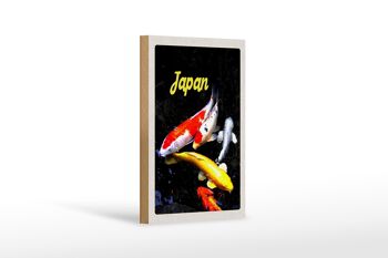 Panneau en bois voyage 12x18 cm Japon Asie Poisson Koi rouge or blanc 1