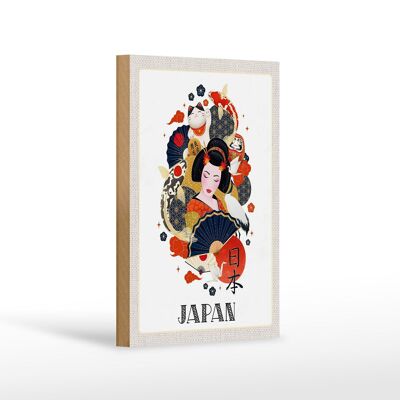 Cartel de madera viaje 12x18 cm Japón mujer gato pez arte cultura