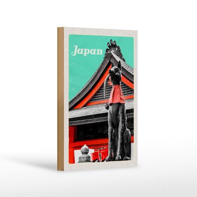 Cartel de madera de viaje 12x18cm Estatua Kitsune del Templo Miyajima de Japón