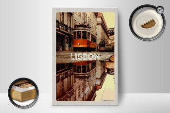 Panneau en bois voyage 12x18 cm Lisbonne Europe tram ville 2