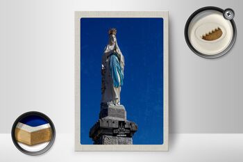 Panneau en bois voyage 12x18 cm France Lourdes sculpture or blanc 2