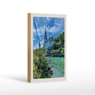 Cartello in legno da viaggio 12x18 cm Francia Lourdes mare chiesa natura