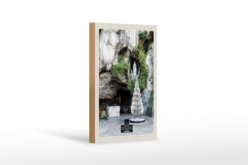 Holzschild Reise 12x18 cm Frankreich Lourdes Jesus Kerzen Natur