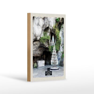 Cartel de madera viaje 12x18 cm Francia Lourdes Jesús velas natural