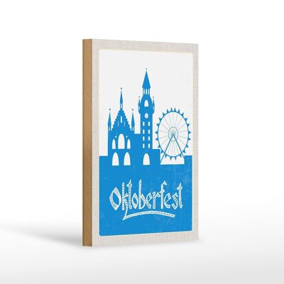 Cartello in legno da viaggio 12x18 cm Ruota panoramica dell'Oktoberfest di Monaco di Baviera blu
