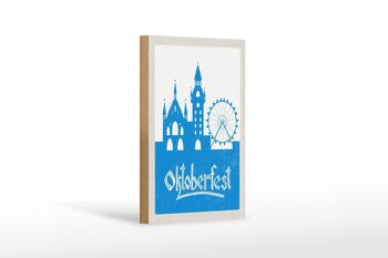 Panneau en bois voyage 12x18 cm Munich Oktoberfest grande roue bleu 1