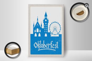 Panneau en bois voyage 12x18 cm Munich Oktoberfest grande roue bleu 2