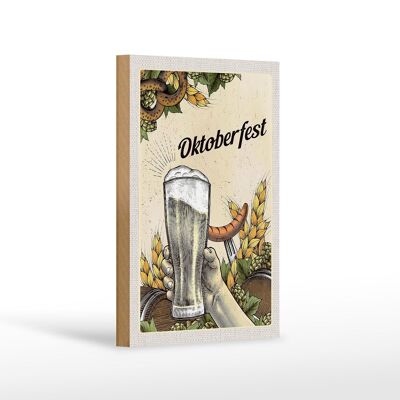 Cartel de madera de viaje 12x18 cm Munich Oktoberfest pretzel cerveza salchicha