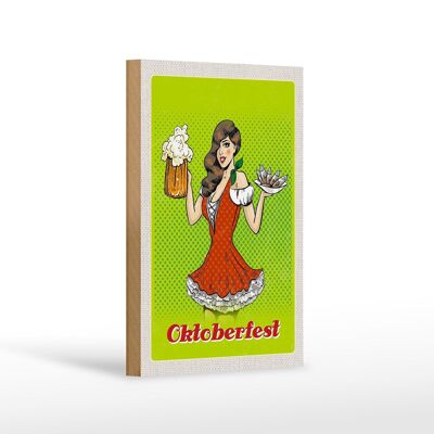 Cartello in legno da viaggio 12x18 cm Monaco di Baviera Oktoberfest donna dirndl birra