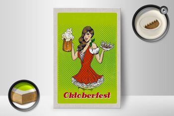 Panneau en bois voyage 12x18 cm Munich Oktoberfest femme bière dirndl 2
