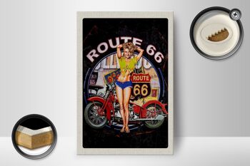 Panneau en bois voyage 12x18 cm USA America Route US 66 Biker Woman 2