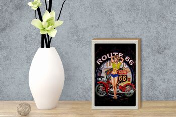 Panneau en bois voyage 12x18 cm USA America Route US 66 Biker Woman 3