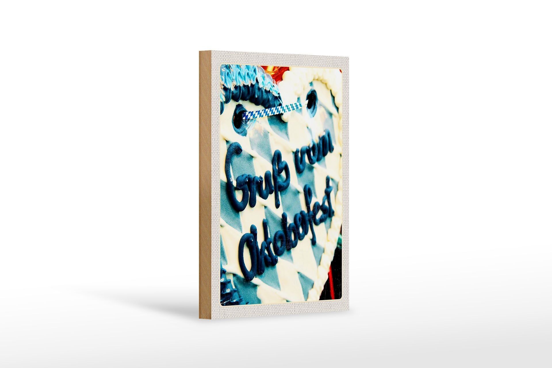 Holzschild Reise 12x18 cm Münchener Oktoberfest Lebkuchen blau