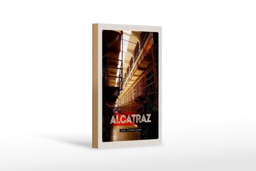 Holzschild Reise 12x18 cm San Francisco Alcatraz Gefängnis