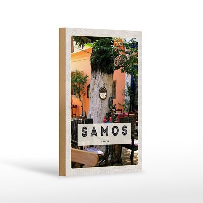 Cartel de madera viaje 12x18 cm Samos Grecia vacaciones verano restaurante