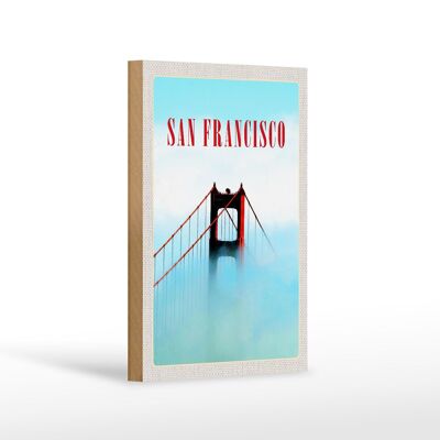 Wooden sign travel 12x18 cm San Francisco Bridge sky blue