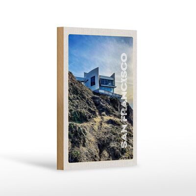 Cartello in legno da viaggio 12x18 cm Edificio di San Francisco con vista sulle montagne