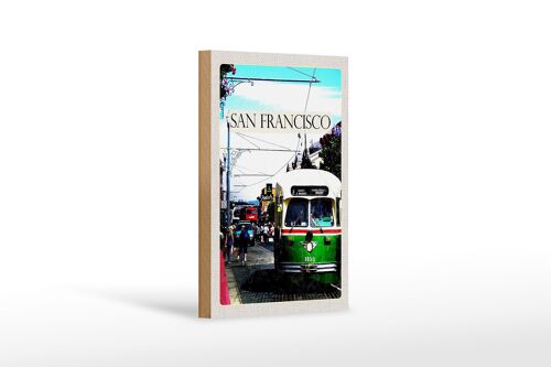 Holzschild Reise 12x18 cm San Francisco Menschen Straßenbahn
